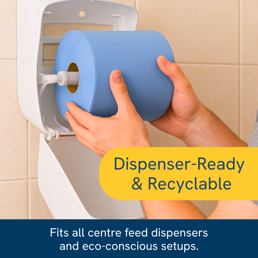 Phoenix 2-Ply Blue Centrefeed Roll | 12 Pack 40m (200 Sheets Per Roll)