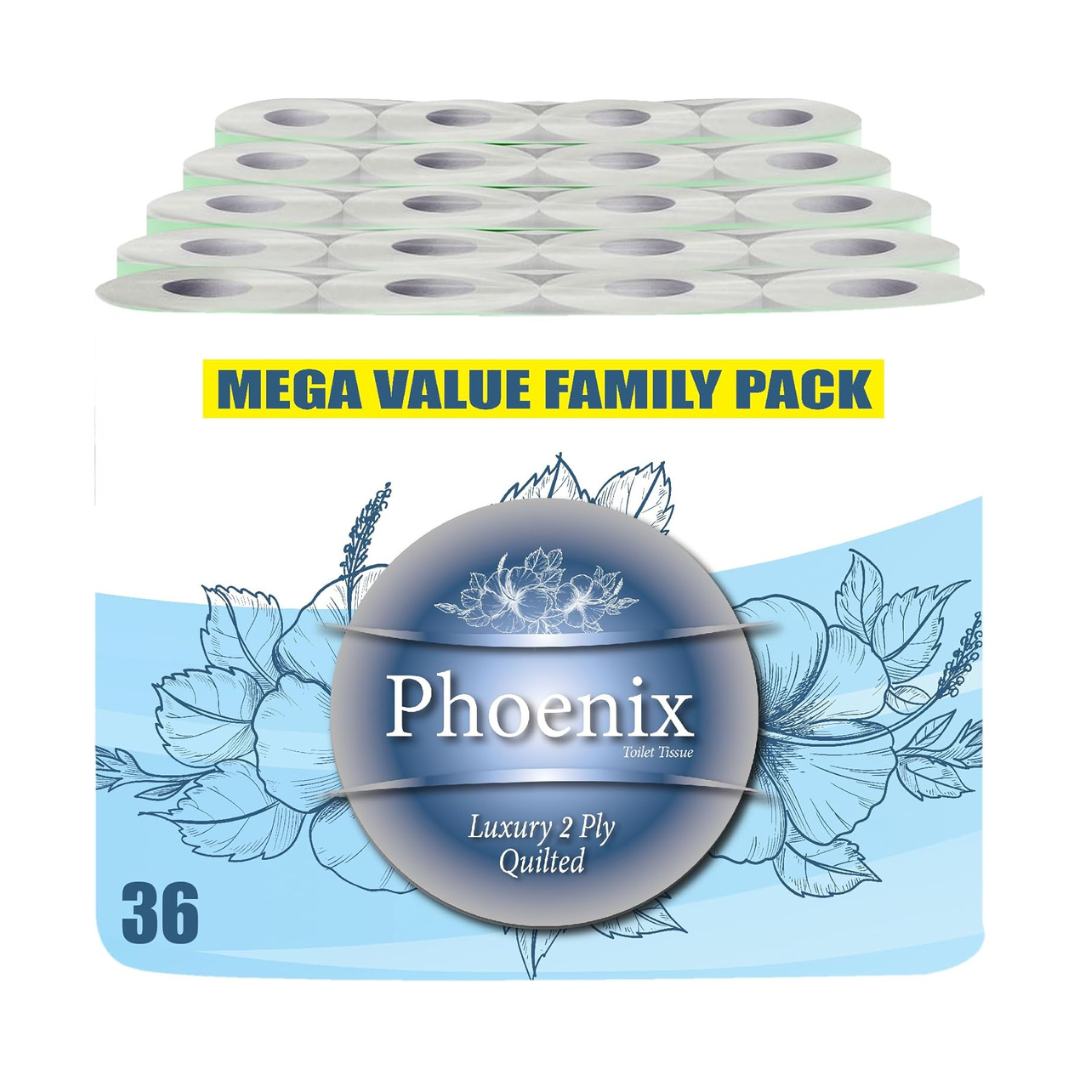 Phoenix Quilted 2-Ply Soft White Toilet Rolls | 36 Pack (150 Sheets per Roll)