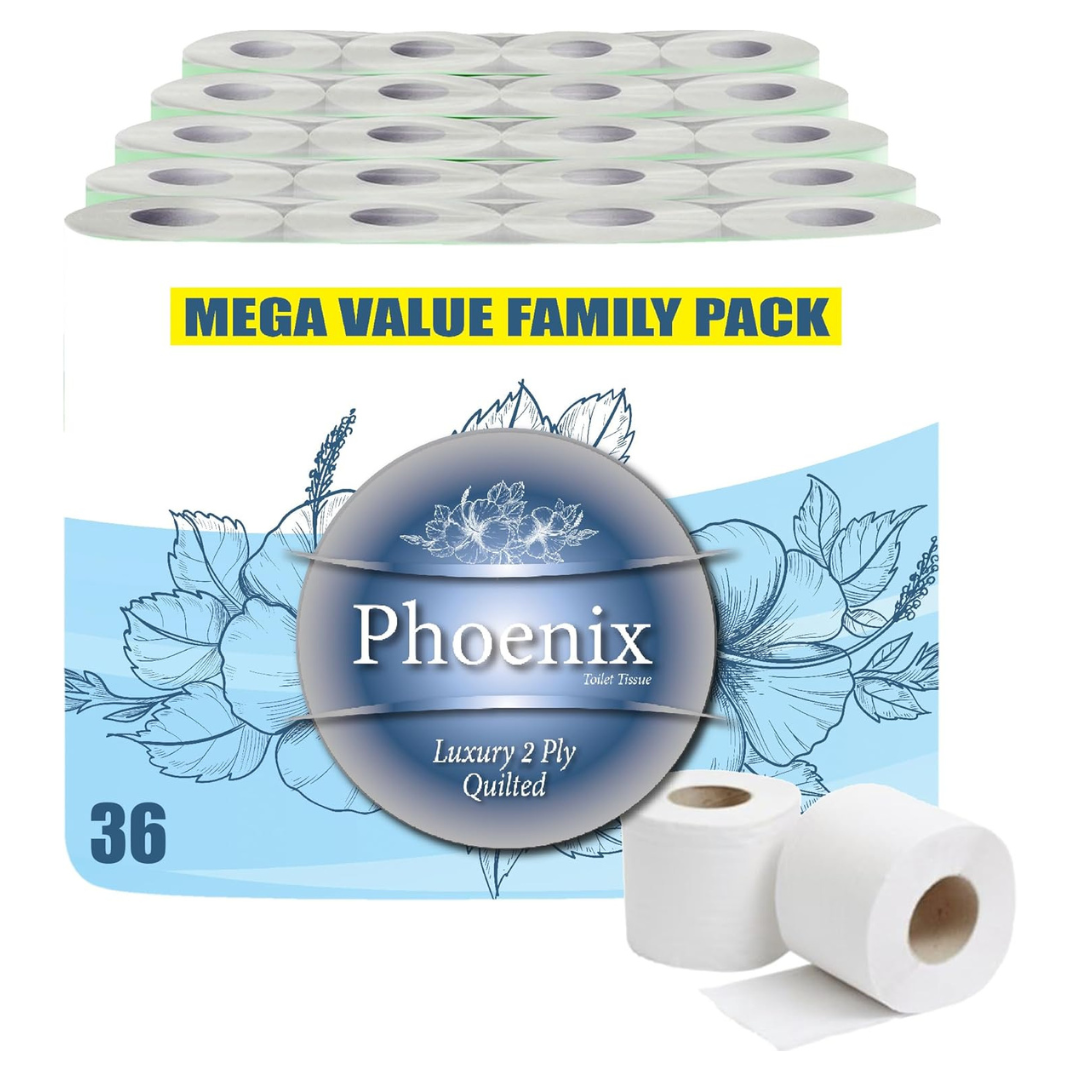 Phoenix Quilted 2-Ply Soft White Toilet Rolls | 36 Pack (150 Sheets per Roll)