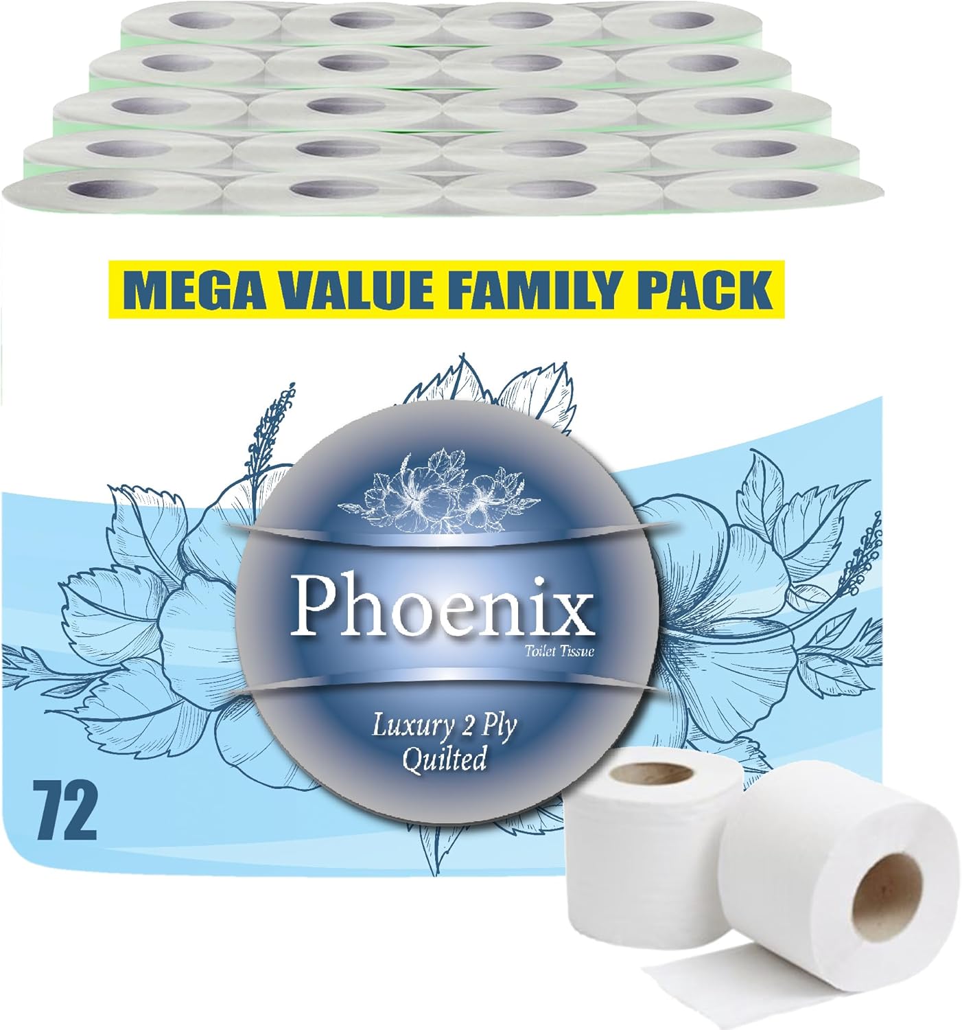 Phoenix Quilted 2-Ply Soft White Toilet Rolls | 72 Pack (150 Sheets per Roll)
