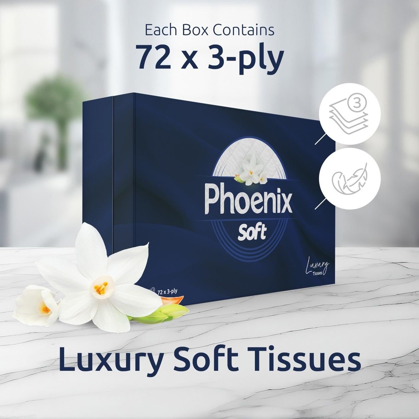 Phoenix Premium – Wholesale Pallet Offer: Soft Supreme Luxury 3 Ply Facial Tissues 24 Boxes Per Case x 40 Cases