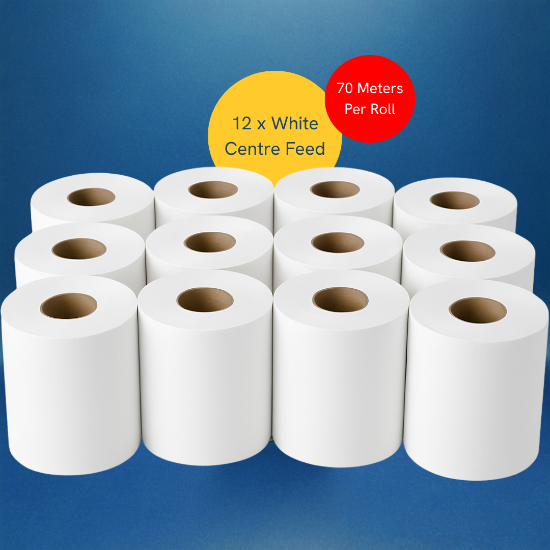 Phoenix 2-Ply White Centre Feed Paper Rolls | 12 Pack (70m, 400 Sheets per Roll)