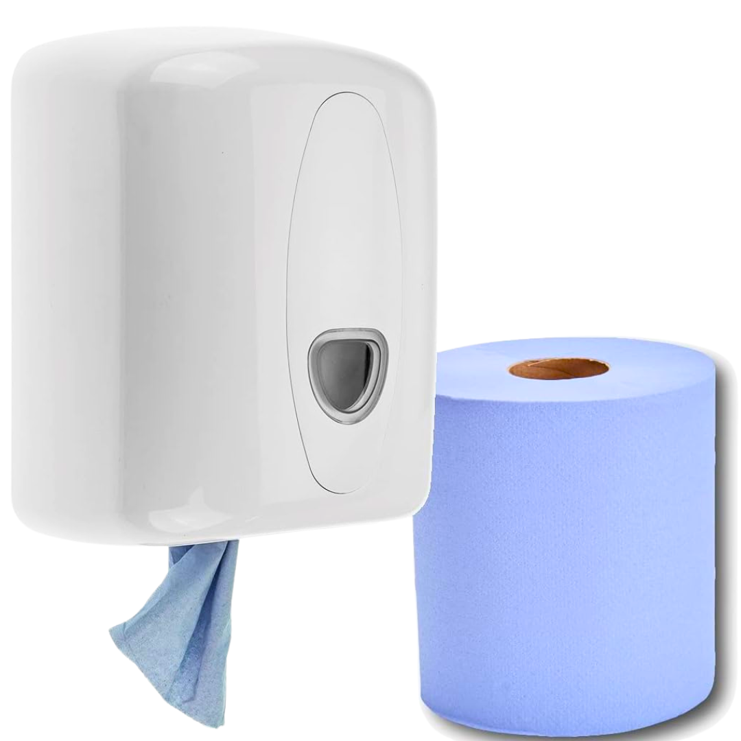 Phoenix Centre Feed Dispenser with 2-Ply Blue Roll | Wall-Mounted Kit (50m)