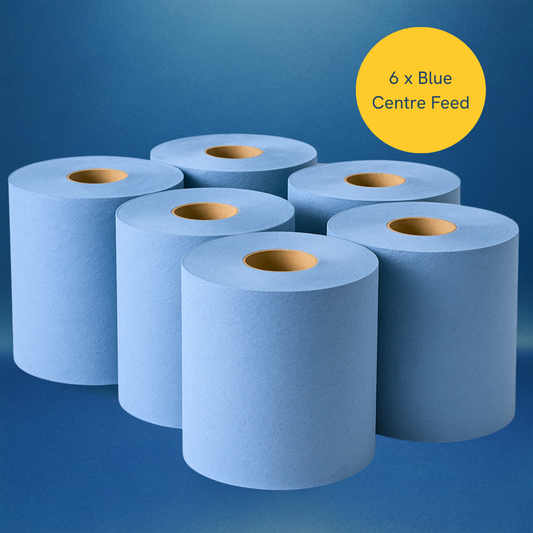 Phoenix 2-Ply Blue Centre Feed Rolls | 6 Pack 50m (250 Sheets Per Roll)