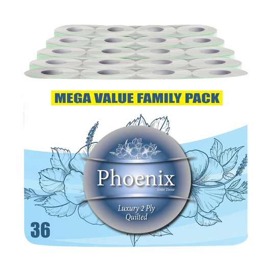 Phoenix Quilted 2-Ply Soft White Toilet Rolls | 36 Pack (150 Sheets per Roll)