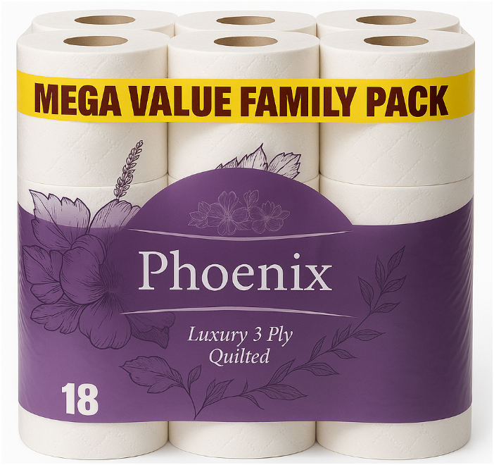 Phoenix Luxury 3-Ply Quilted Toilet Paper – 18 Roll Pack