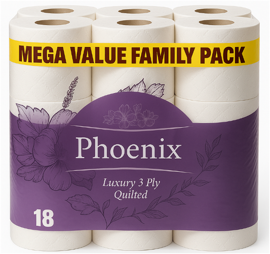 Phoenix Luxury 3-Ply Quilted Toilet Paper – 18 Roll Pack