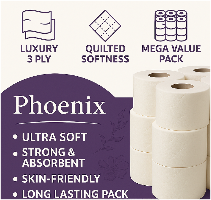 Phoenix Luxury 3-Ply Quilted Toilet Paper – 18 Roll Pack