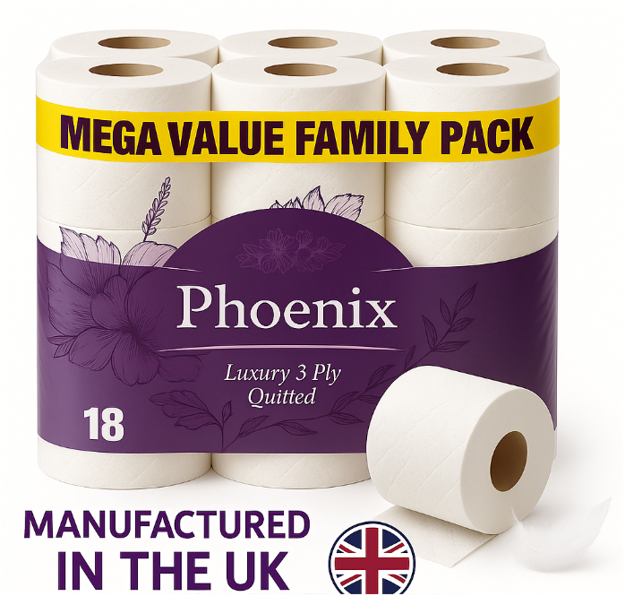 Phoenix Luxury 3-Ply Quilted Toilet Paper – 18 Roll Pack