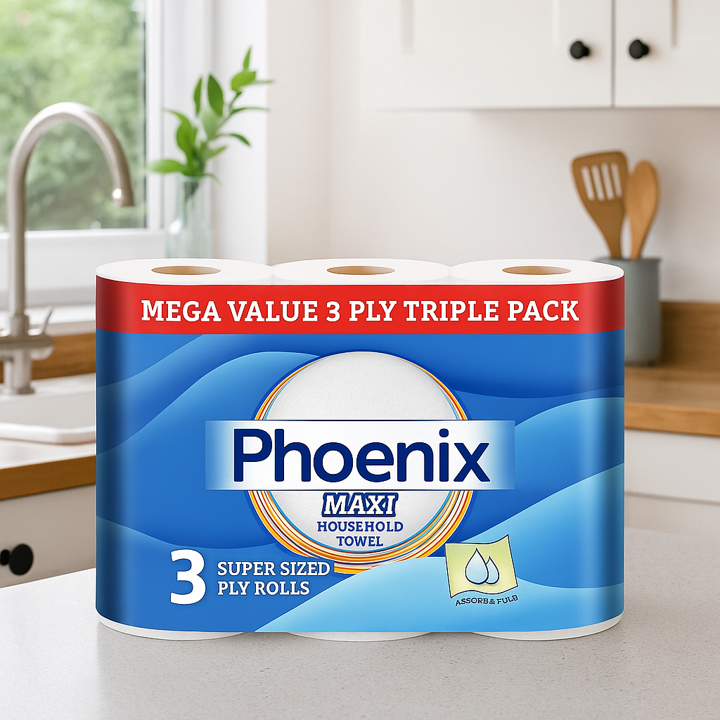 Phoenix MAXI 3-Ply Kitchen Towels | 15 Super-Sized Rolls – Ultra Absorbent, Strong & Long-Lasting