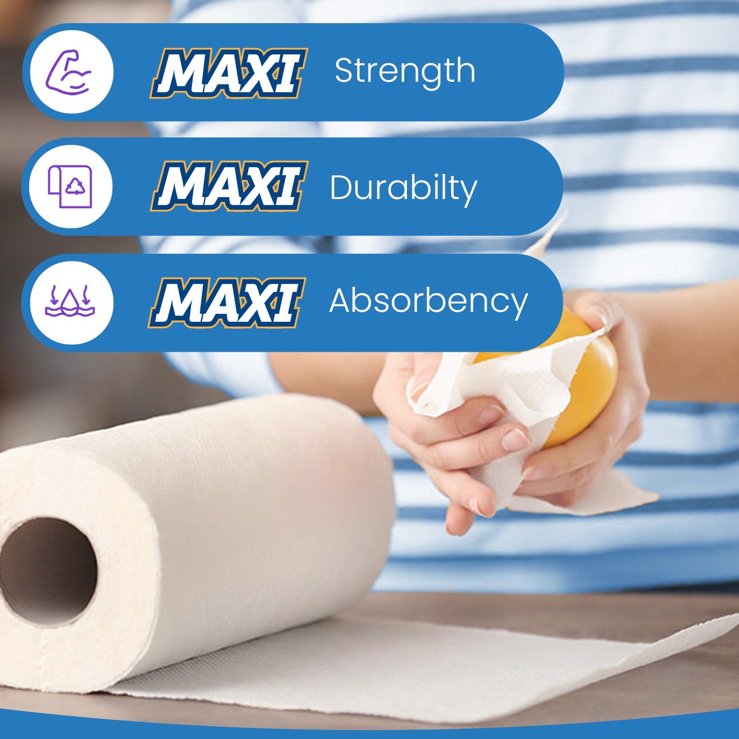 Phoenix MAXI 3-Ply Kitchen Towels | 15 Super-Sized Rolls – Ultra Absorbent, Strong & Long-Lasting