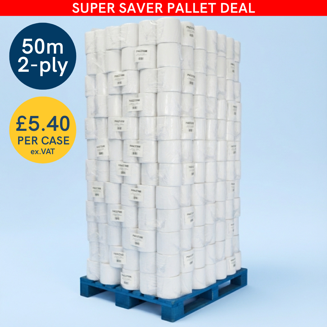 Phoenix Essentials – Wholesale Pallet Offer: 50m White 2 Ply Centrefeed 6 Rolls Per Case x 84 Cases