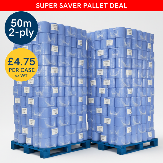 Phoenix Essentials – Wholesale 2 Pallet Offer: 50m 2-Ply Blue Centrefeed 6 Rolls Per Case x 168 Cases