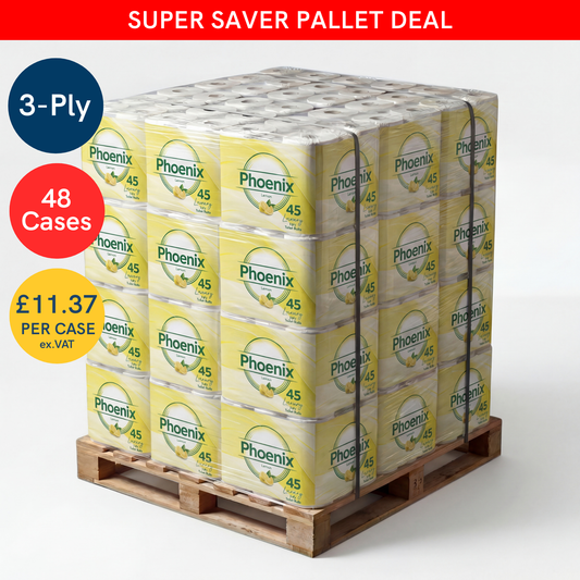 Pallet – Phoenix 3-Ply Lemon Toilet Rolls | 2,160 Rolls (45 Rolls x 48 Cases)