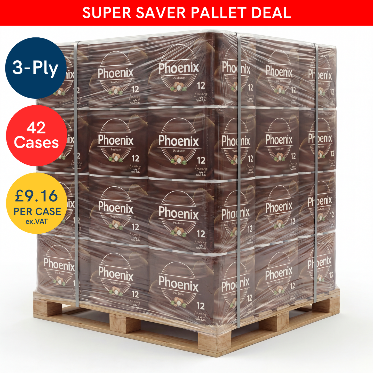 Pallet – Phoenix 3-Ply Shea Butter Toilet Rolls | 2,520 Rolls (12 Packs x 42 Cases)