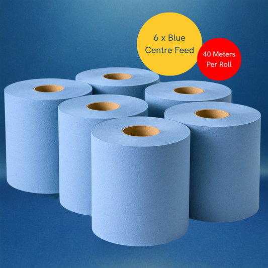 Phoenix 2-Ply Blue Centre Feed Rolls | 6 Pack 40m (200 Sheets Per Roll)