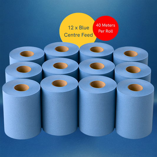 Phoenix 2-Ply Blue Centre Feed Rolls | 12 Pack 40m (200 Sheets Per Roll)