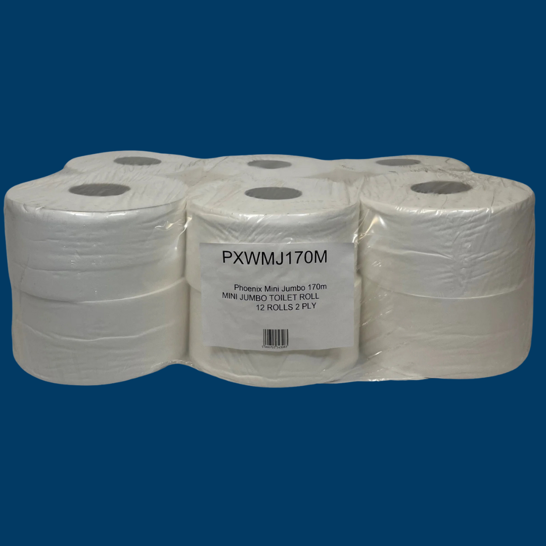 Phoenix Mini Jumbo 2-Ply Toilet Rolls | 12 Pack (170m, 1,000 Sheets per Roll)