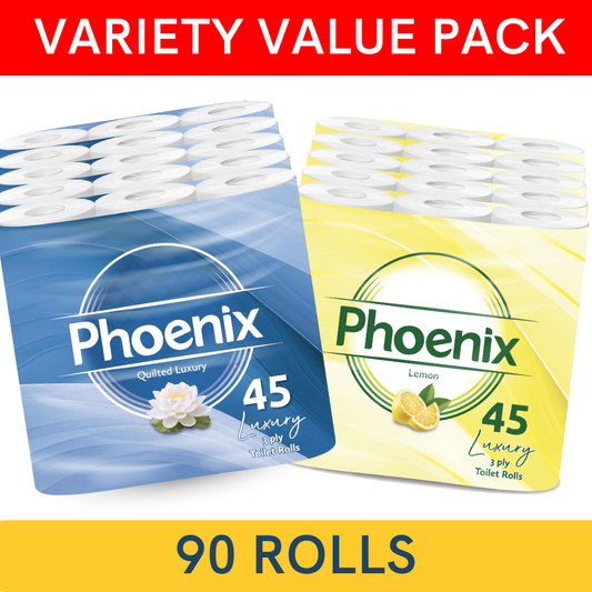 Phoenix 90 Rolls Quilted 3-Ply Toilet Tissue – Lemon & Unscented Variety Pack
