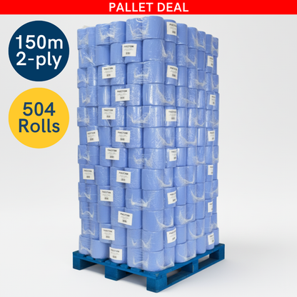 Phoenix Premium – Wholesale Pallet Offer: 150m 2 Ply blue centrefeed roll 6 Rolls Per Case x 84 Cases