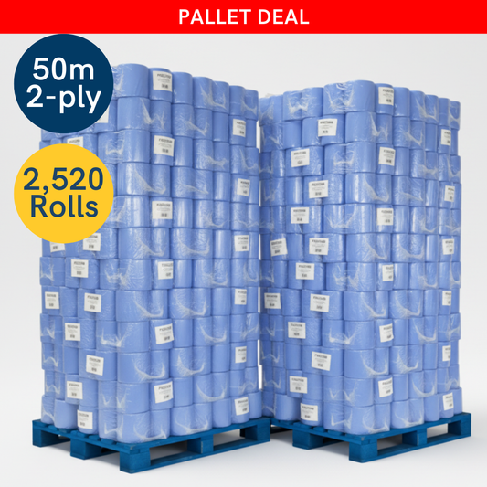 Phoenix Essentials – Wholesale 2 Pallet Offer: 50m 2-Ply Blue Centrefeed 6 Rolls Per Case x 168 Cases