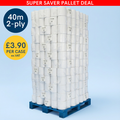 Phoenix Essentials – Wholesale Pallet Offer: 40m 2-Ply Centrefeed Roll White – 6 Rolls Per Case x 96 Case